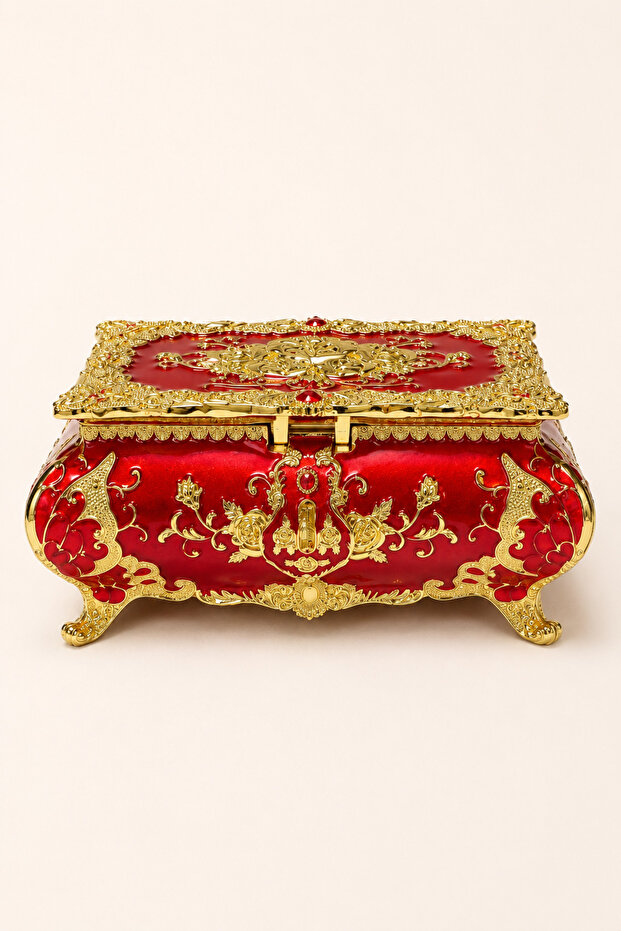 Mirrored Jewelry Box Gold Embellished Decorative Jewelry Box with Compartments