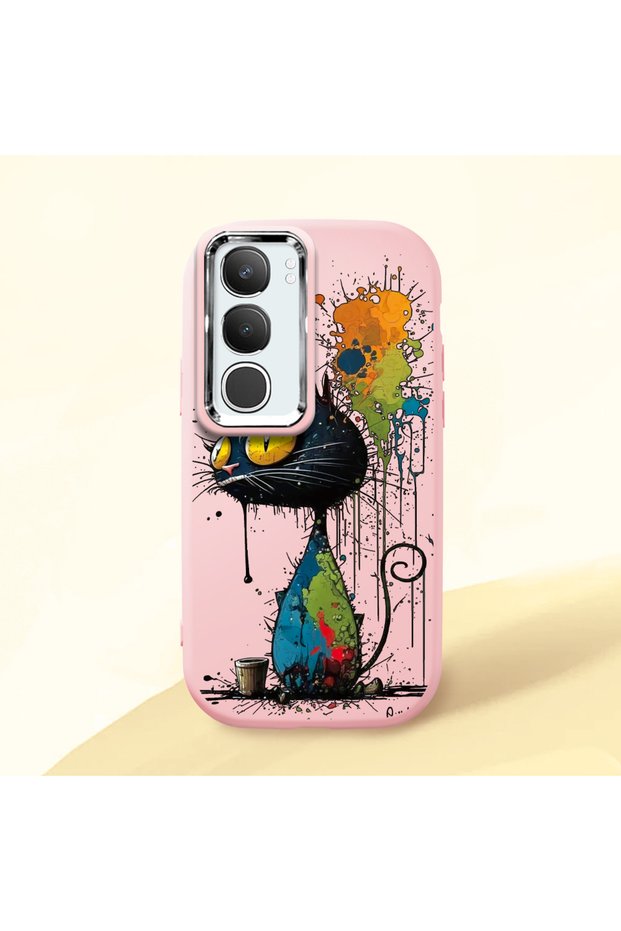 Vivo Y29 5g Compatible Graffiti Style Black Cat Phone Case, Shockproof Silicone Case