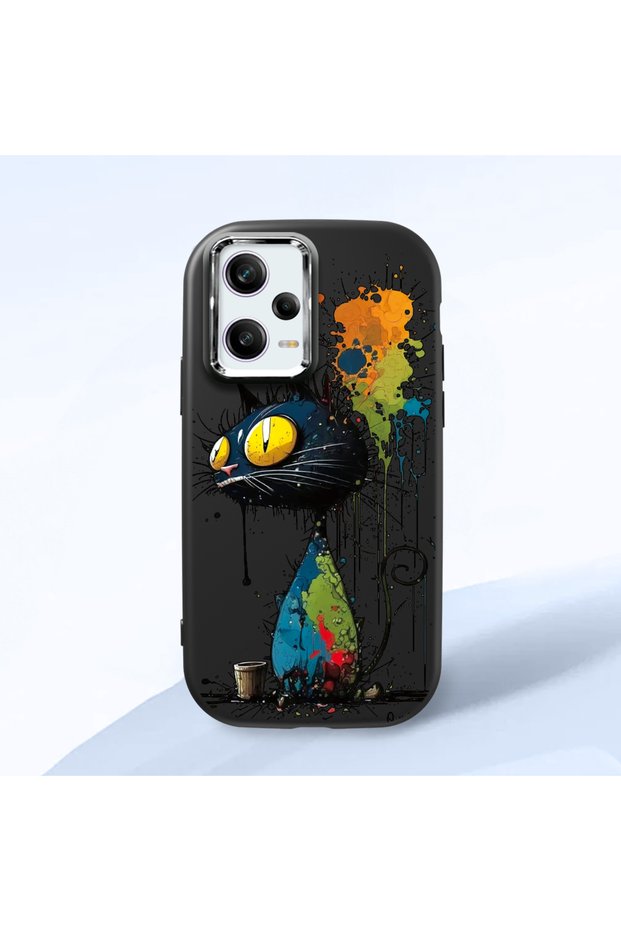 Redmi Note 12 Pro 5g Compatible Graffiti Style Black Cat Phone Case, Shockproof Silicone Case