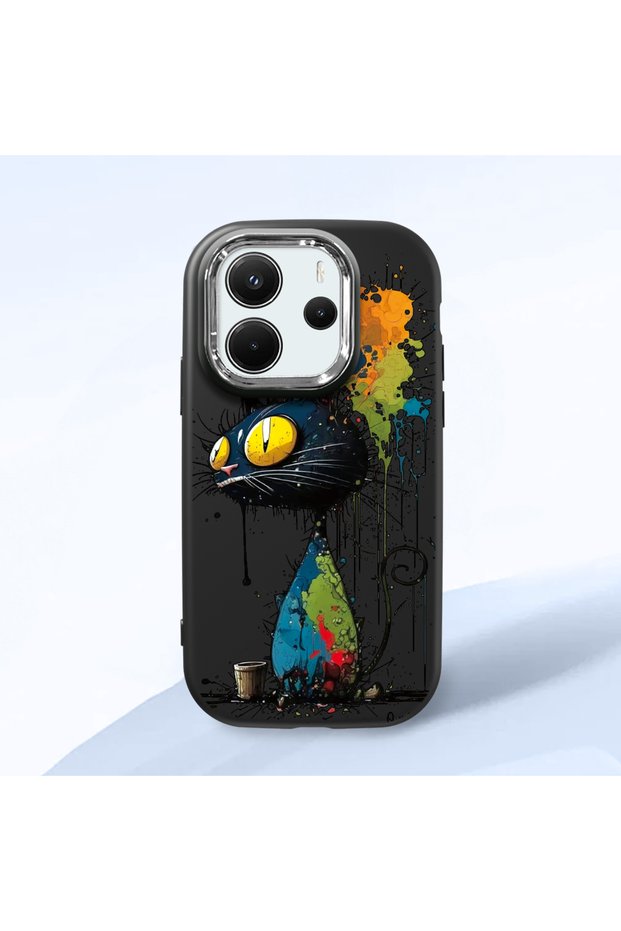 Redmi Note 14 4g Compatible Graffiti Style Black Cat Phone Case, Shockproof Silicone Case