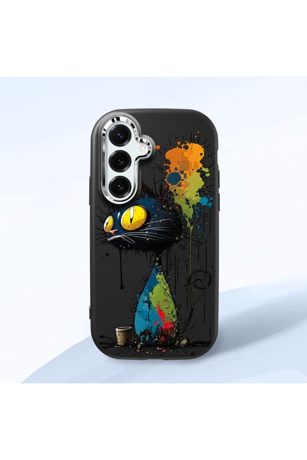 Samsung Galaxy S25 Plus Compatible Graffiti Style Black Cat Phone Case, Shockproof