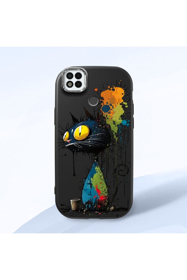 Poco C31 Compatible Graffiti Style Black Cat Phone Case, Shockproof Silicone Case