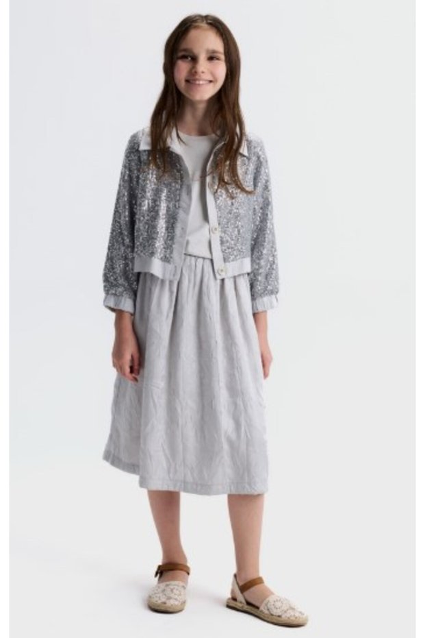 Nk Girl's Linen Blended Comfortable Cut Midi Skirt 8-14 Years Old Gray