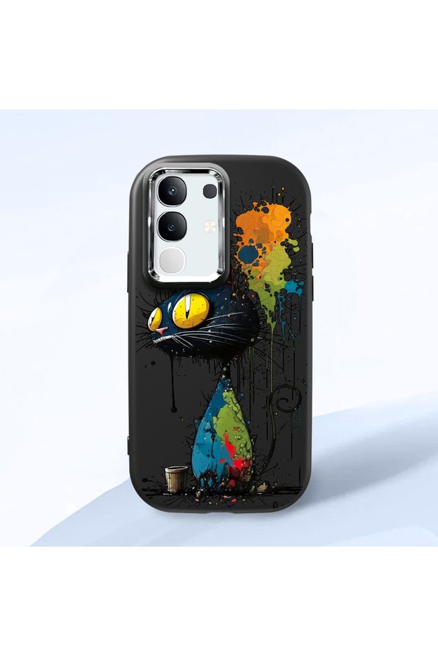 Vivo Y29 4g Compatible Graffiti Style Black Cat Phone Case, Shockproof Silicone Case
