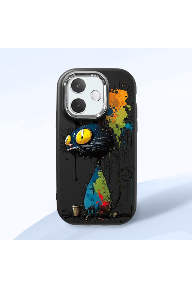 Oppo A5 Pro 4G/5G Compatible Graffiti Style Black Cat Phone Case, Shockproof Silicone Case