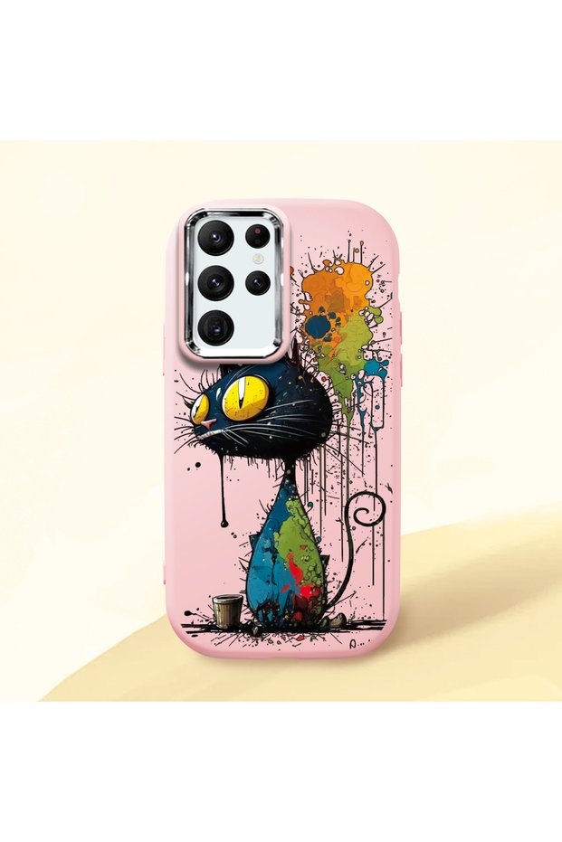 Samsung Galaxy S22 Ultra Compatible Graffiti Style Black Cat Phone Case, Shockproof