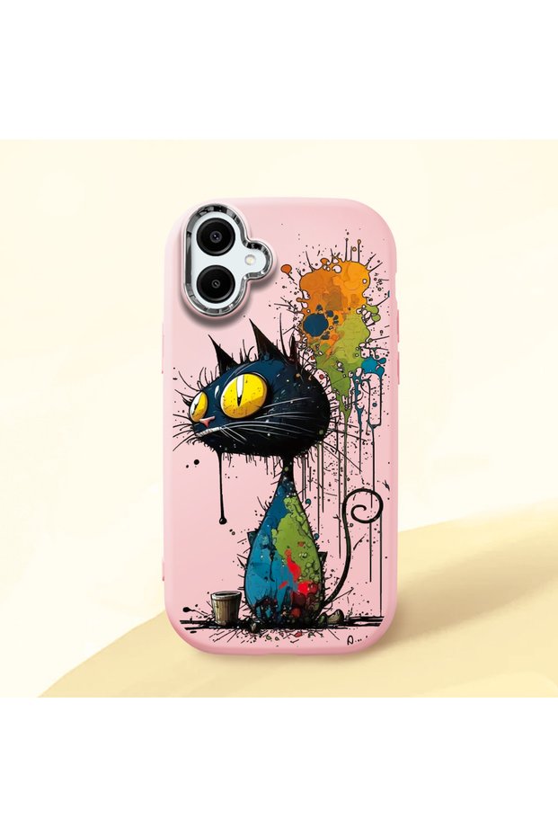 Samsung Galaxy A06 4g Compatible Graffiti Style Black Cat Phone Case, Shockproof Silicone Case