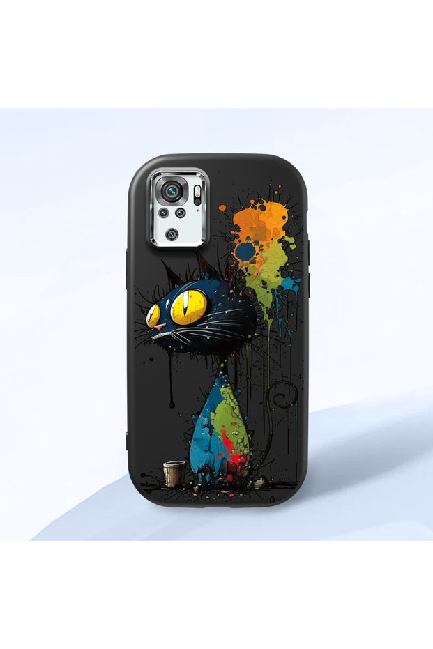 Redmi Note 10 4G/Note 10S Compatible Graffiti Style Black Cat Phone Case, Shockproof