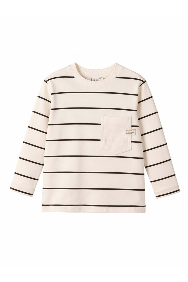 Nk Baby Boy Striped Long Sleeve Pocket T-Shirt 1-4 Years Cream - Brown