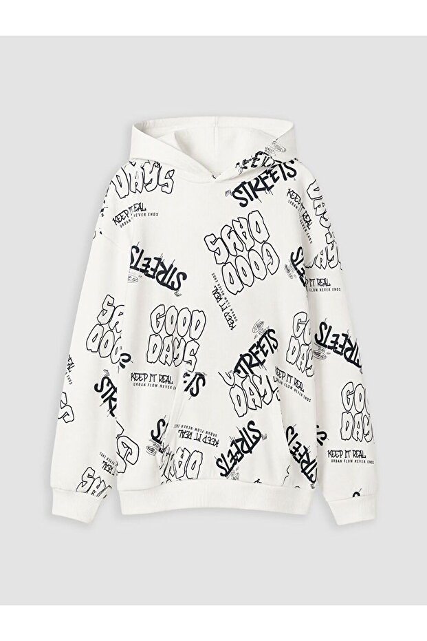Lcw Kids Ecru Hooded Boys' Sweatshirt