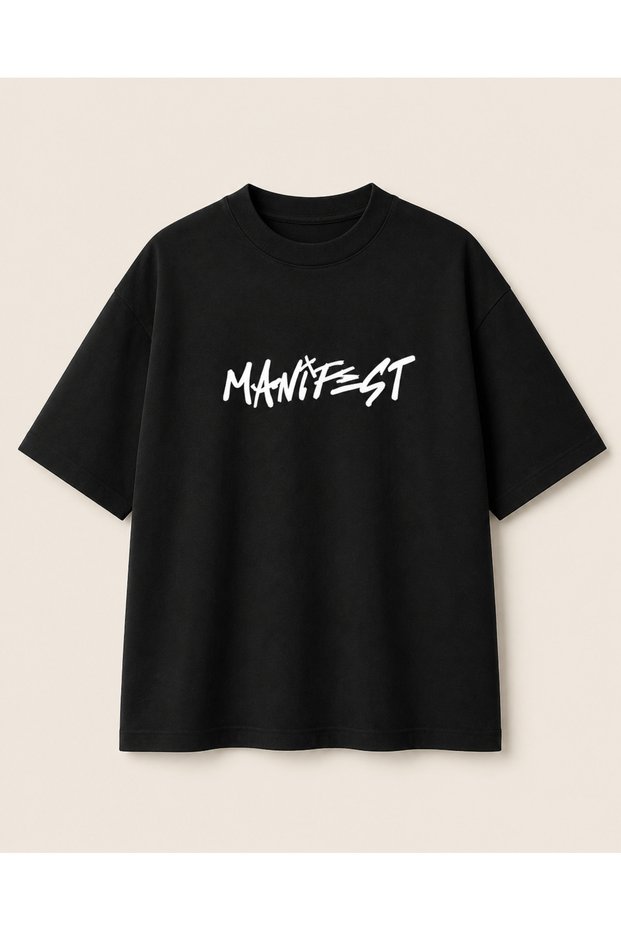 Manifest Printed Oversize T-Shirt Unisex 80% Cotton Boxy Fit Streetwear T-Shirt Thick Textured