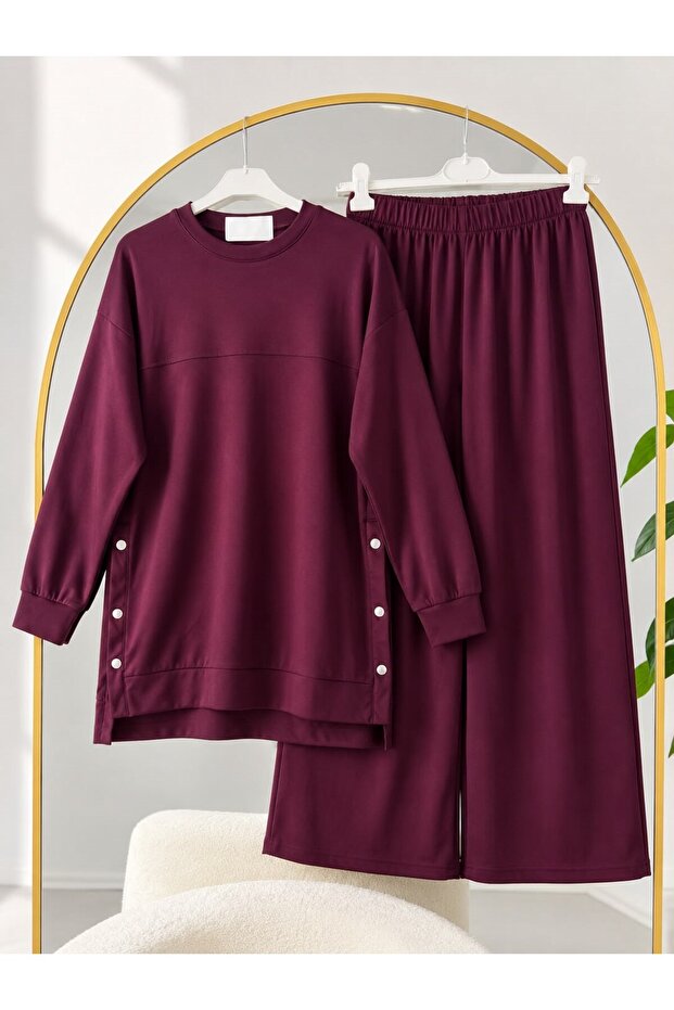 Women's Hijab Basic Set with Snap Fasteners on the Side, Burgundy