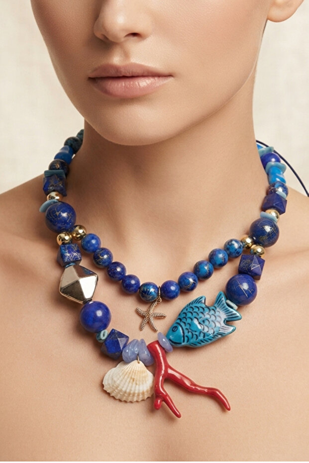 Acrylic Design Reef Fish Summer Macrome Yarn Necklace