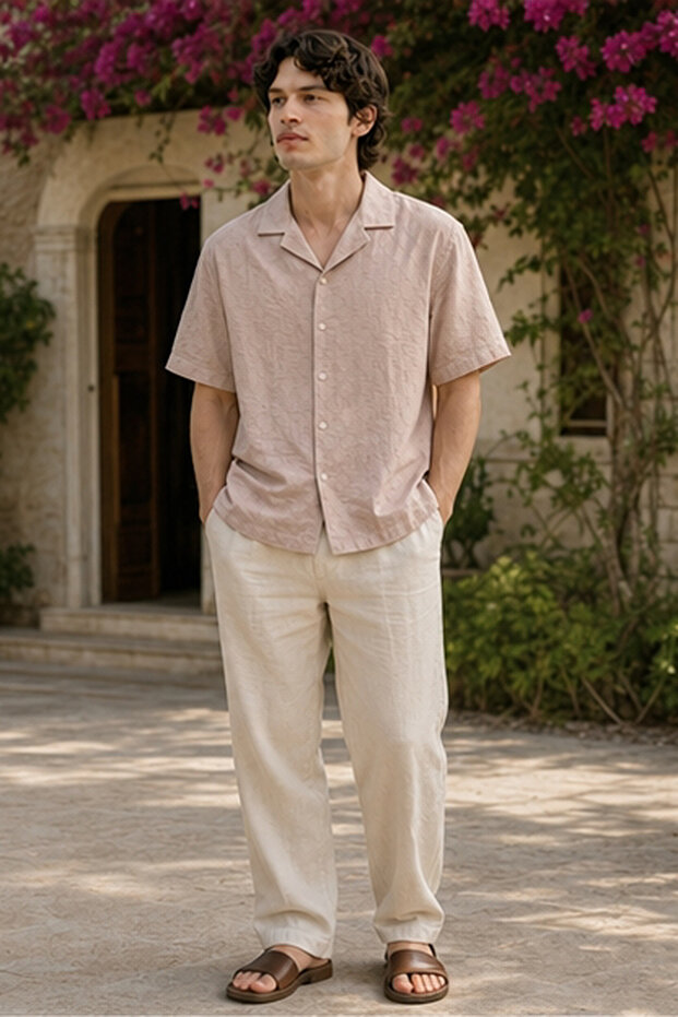 Men's Regular Fit Solid Short-Sleeve Shirt - Rose
