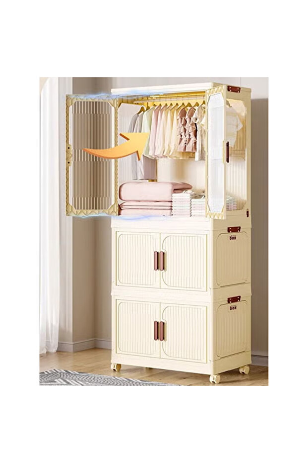 2-Layer Multi-Functional Storage Cabinet & Wardrobe – Stylish Home Organizer with 1 Cabinet and 2 Storage Compartments