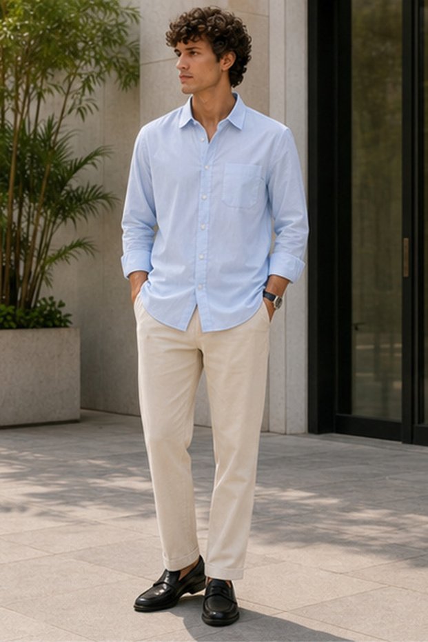 Men's Regular Fit Solid Long-Sleeve Shirt - Blue