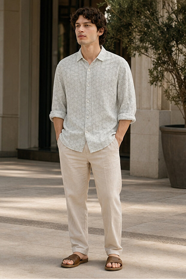 Men's Slim Fit Printed Short-Sleeve Shirt - White