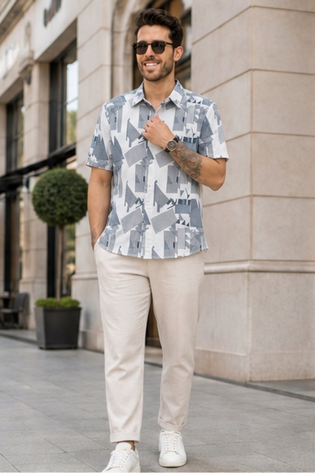 Men's Regular Fit Textured Short-Sleeve Shirt - Mixed