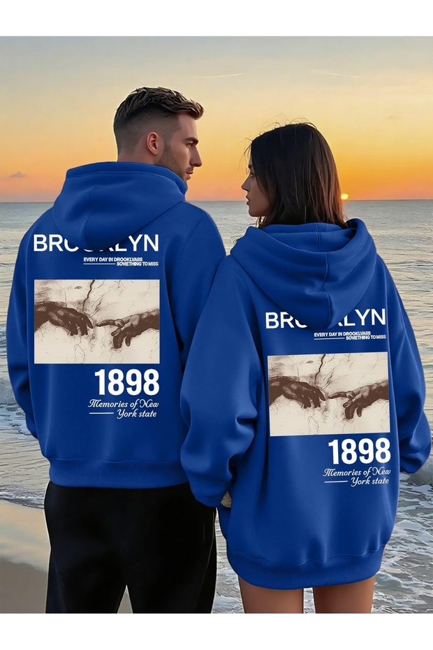 Lover Couple Combination Brooklyn 1898 Back Printed Design Hooded Sweatshirt Set of 2