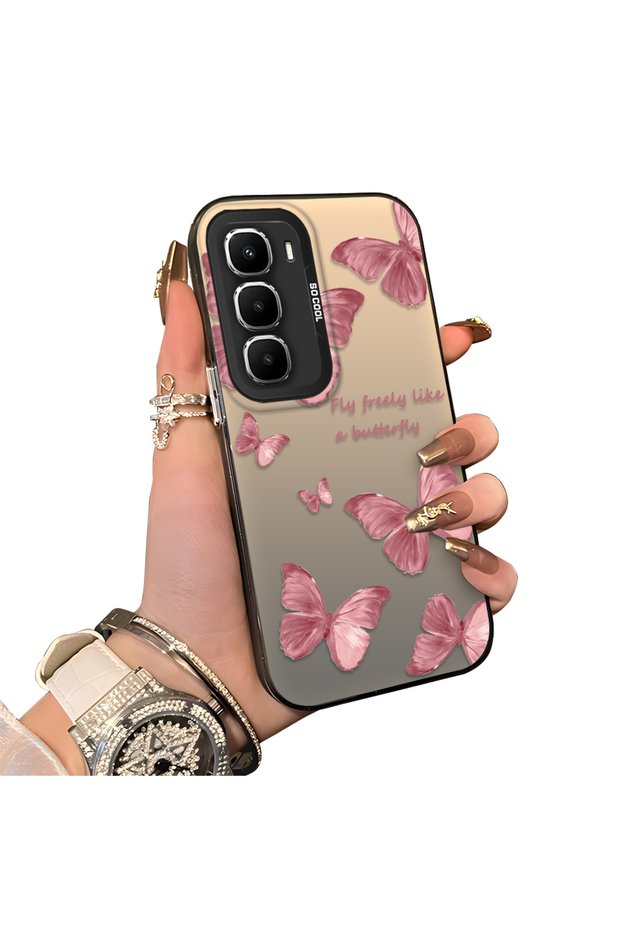 Infinix Hot 60 Pro Plus Compatible Hard Acrylic Back Silicone Edge Lens Protection Butterfly Case