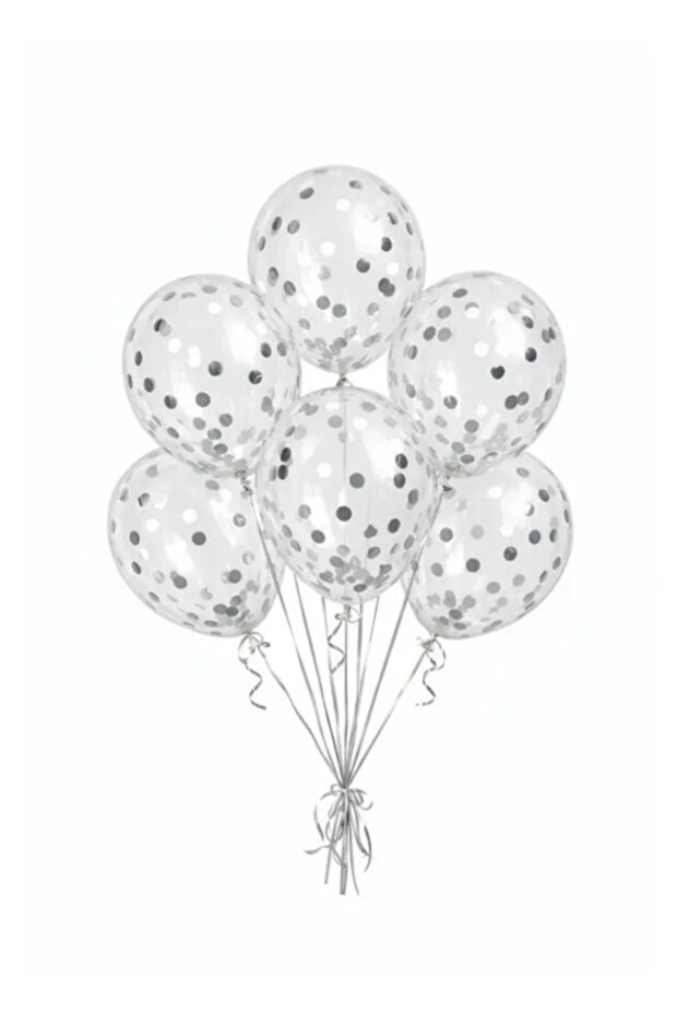 10 Pcs Transparent Silver Confetti Balloon Set - Party - Birthday Decoration - Transparent Sequin Balloon - Bride