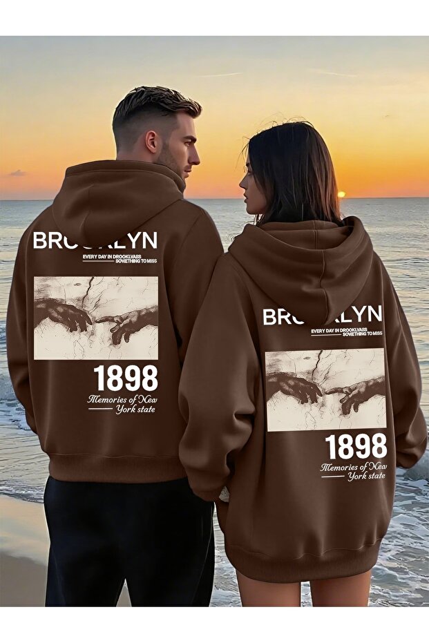 Lover Couple Combination Brooklyn 1898 Back Printed Design Hooded Sweatshirt Set of 2