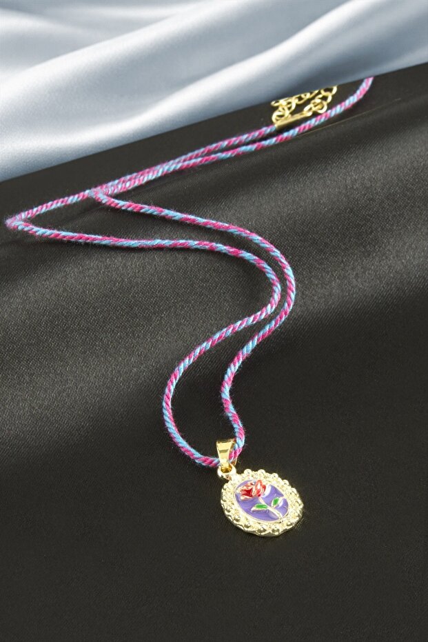 Rose Oval Enamel String Necklace Large Ilkel-Bjt940