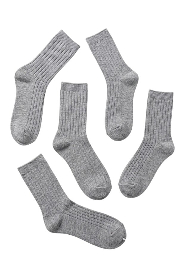 - Girls Gray Cotton School Socks 5-Pack – Soft Cotton-Rich Short & Long Uniform Socks