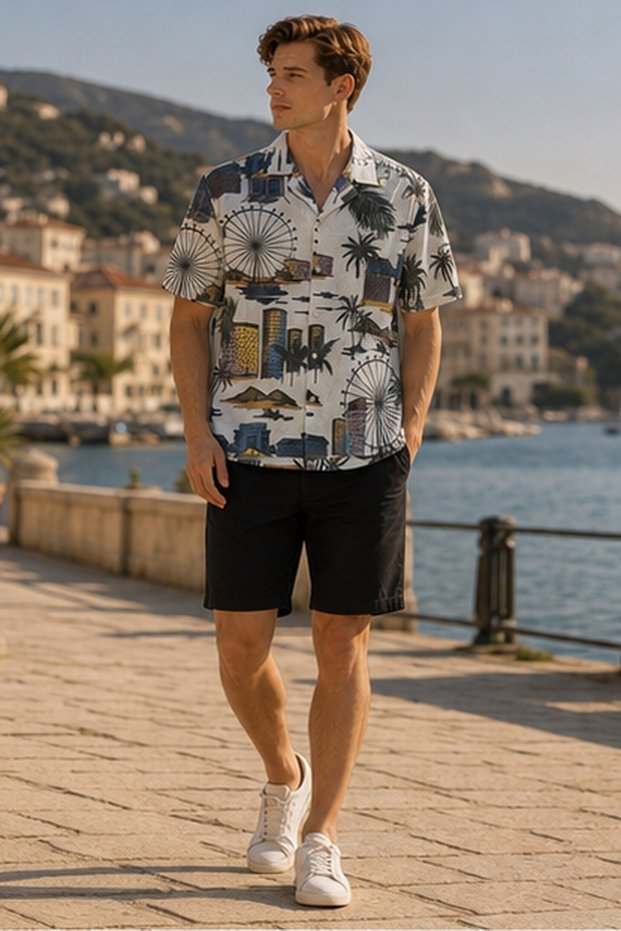 Men's Regular Fit All-Over Print Short-Sleeve Shirt - White