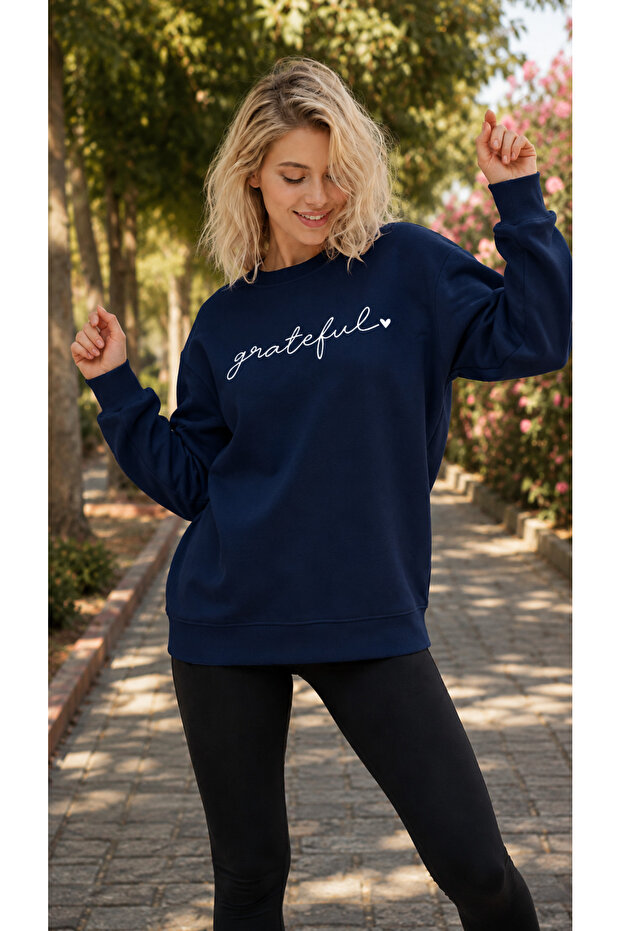 Women's Grateful Heart Printed Round Neck Casual Cotton Basic Sweatshirt