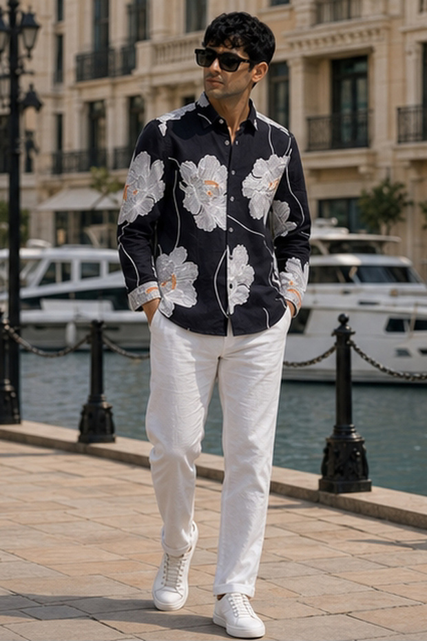 Men's Relaxed Fit Printed Short-Sleeve Shirt - Blue