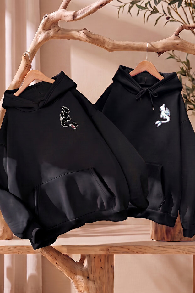 Dear Couple Combination Night and Light Fury Chest Printed Design Hooded Sweatshirt Set of 2