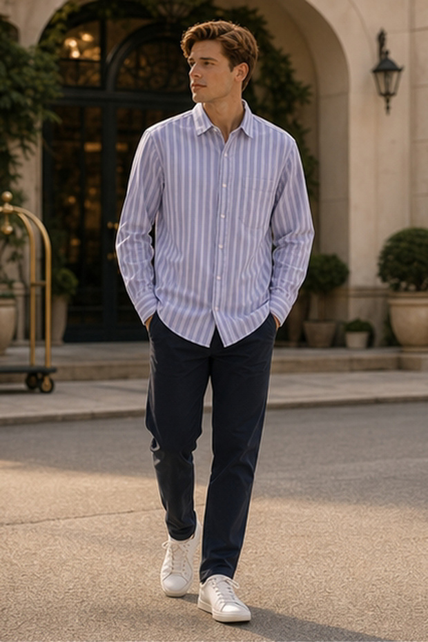 Men's Slim Fit Solid Long-Sleeve Shirt - Purple