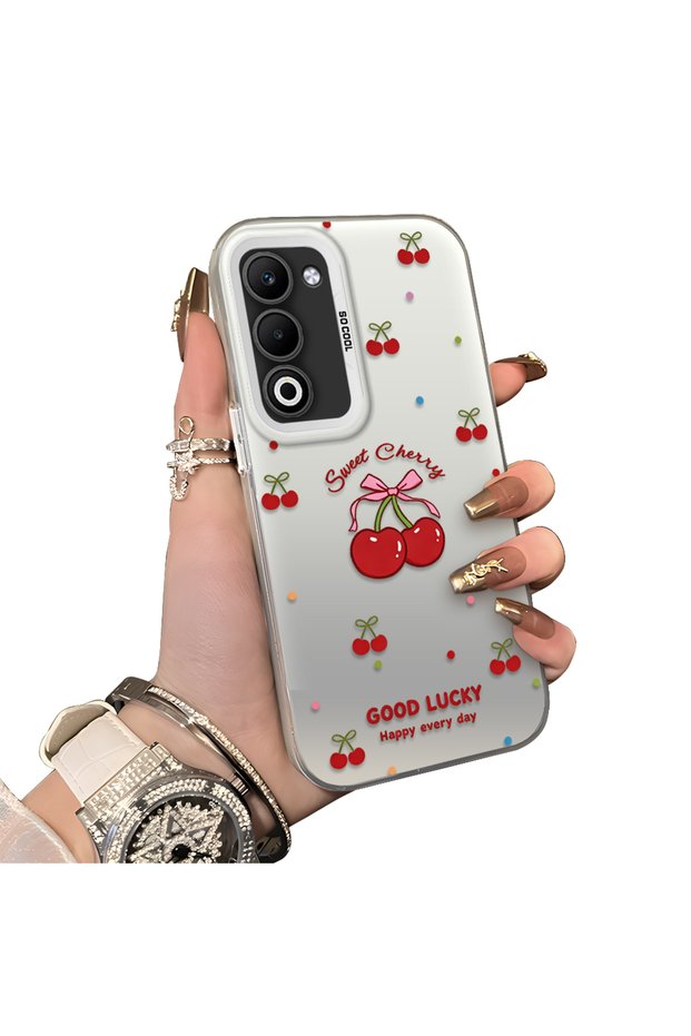 Oppo A5 4G/5G Compatible Hard Acrylic Back Silicone Edge Lens Protection Cherry Case