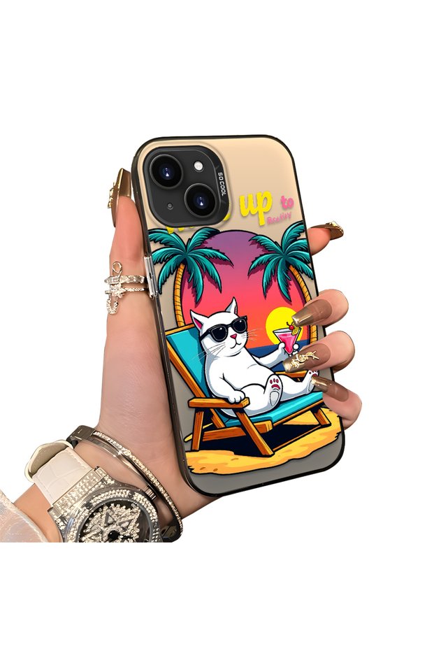 iPhone 13 Mini Compatible Hard Acrylic Back Silicone Edge Lens Protection Cat Case