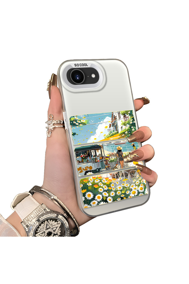 iPhone 16E Compatible Hard Acrylic Back Silicone Edge Lens Protection Daisy Case