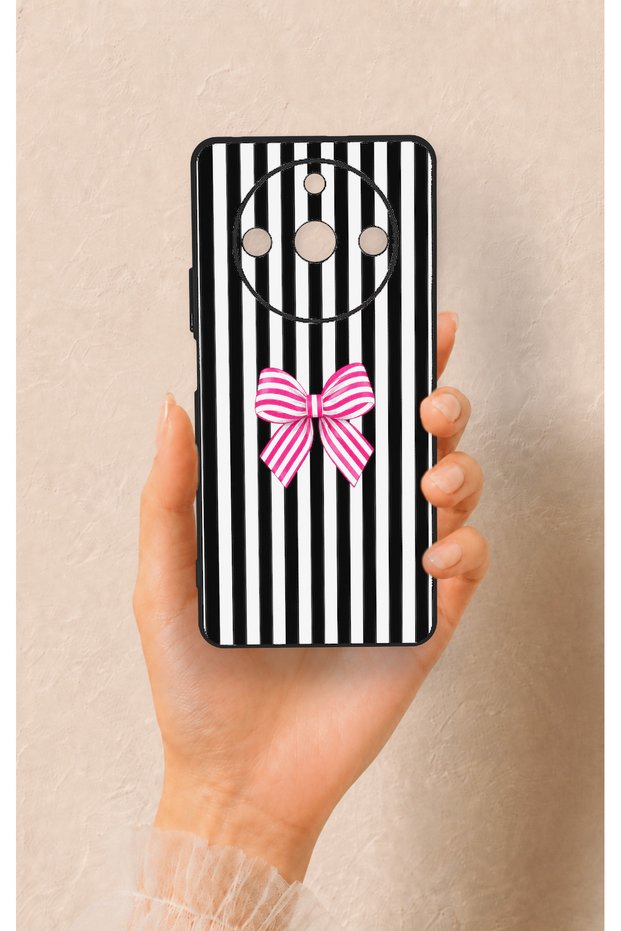 Realme 11 Pro Compatible Pink and White Ribbon Patterned Silicone Case