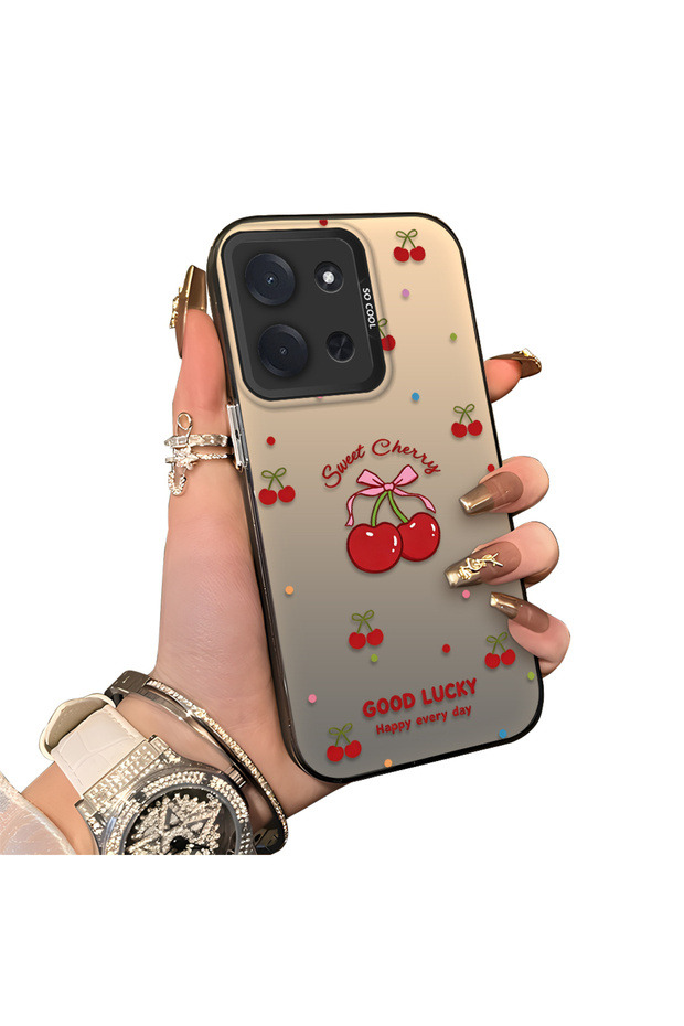 Xiaomi Poco C85 4g Compatible Hard Acrylic Back Silicone Edge Lens Protection Cherry Case