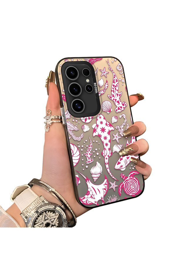 Samsung Galaxy S24 Ultra Compatible Hard Acrylic Back Silicone Edge Lens Protection Stylish Print Case