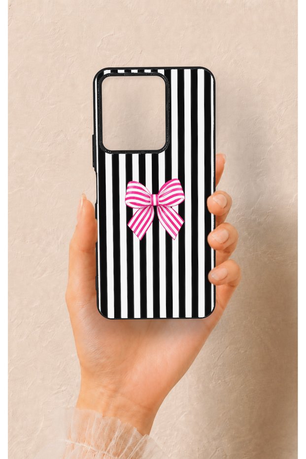 Vivo Y35 Compatible Pink and White Ribbon Patterned Silicone Case