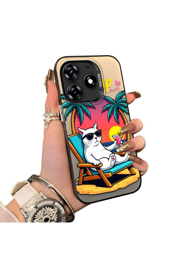 Tecno Spark 10 Pro(Ki7) Compatible Hard Acrylic Back Silicone Edge Lens Protection Cat Case