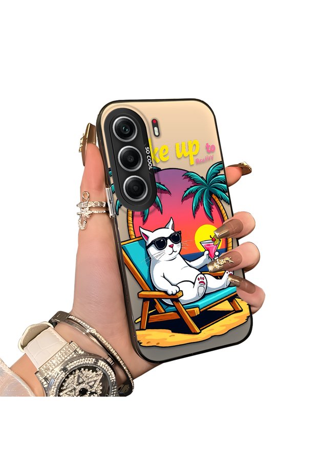 Tecno Camon 40(Cm5) Compatible Hard Acrylic Back Silicone Edge Lens Protection Cat Case
