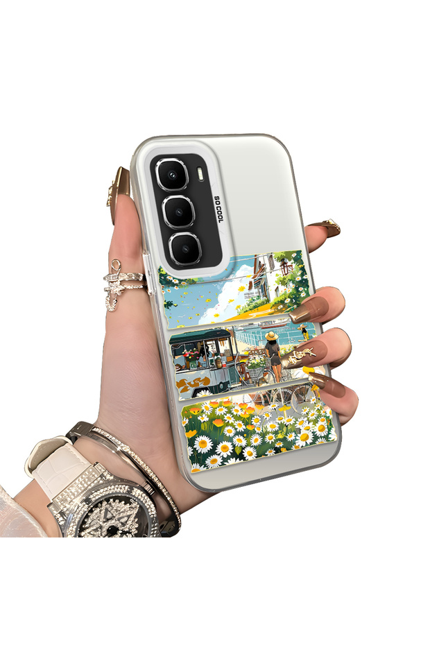 Infinix Hot 60 Pro Plus Compatible Hard Acrylic Back Silicone Edge Lens Protection Daisy Case