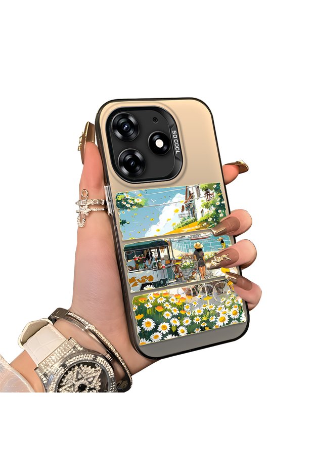 Tecno Spark 10 Pro(Ki7) Compatible Hard Acrylic Back Silicone Edge Lens Protection Daisy Case