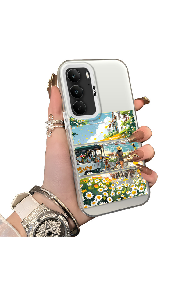 Realme C75 4g Compatible Hard Acrylic Back Silicone Edge Lens Protection Daisy Case
