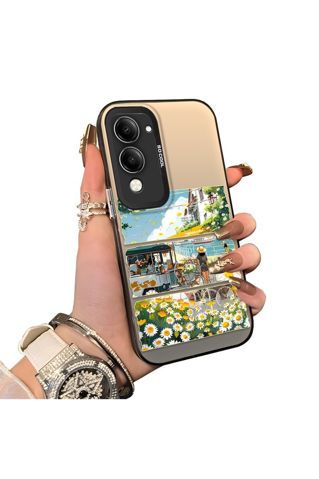 Vivo Y04 Compatible Hard Acrylic Back Silicone Edge Lens Protection Daisy Case