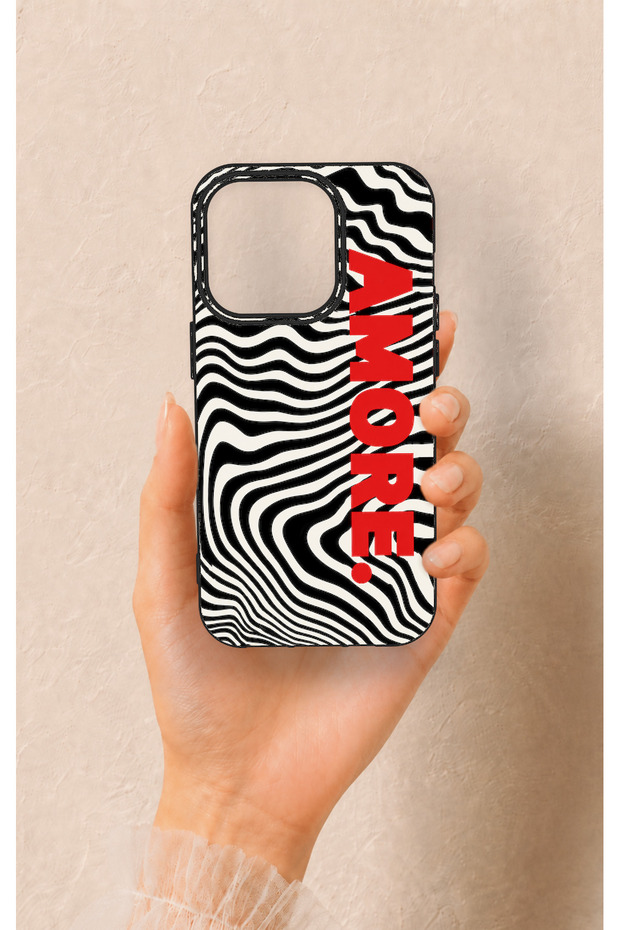 iPhone 14 Pro Compatible Zebra Amore Patterned Silicone Case