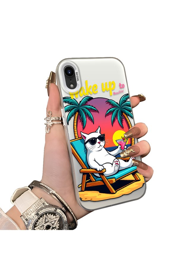 iPhone Xr Compatible Hard Acrylic Back Silicone Edge Lens Protection Cat Case