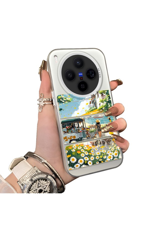 Vivo X300 Compatible Hard Acrylic Back Silicone Edge Lens Protection Daisy Case