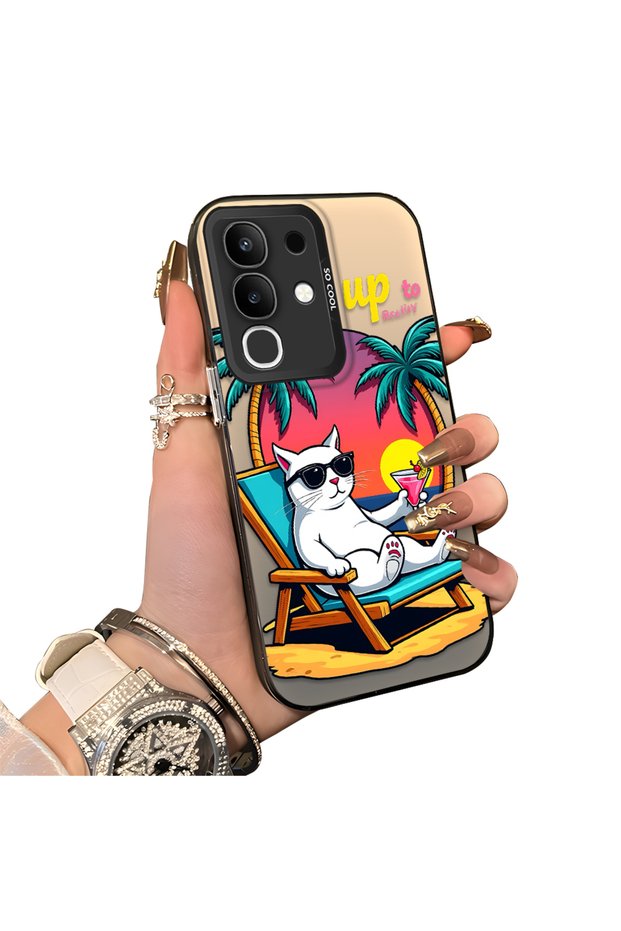 Vivo Y29 4g(V2434) Compatible Hard Acrylic Back Silicone Edge Lens Protection Cat Case